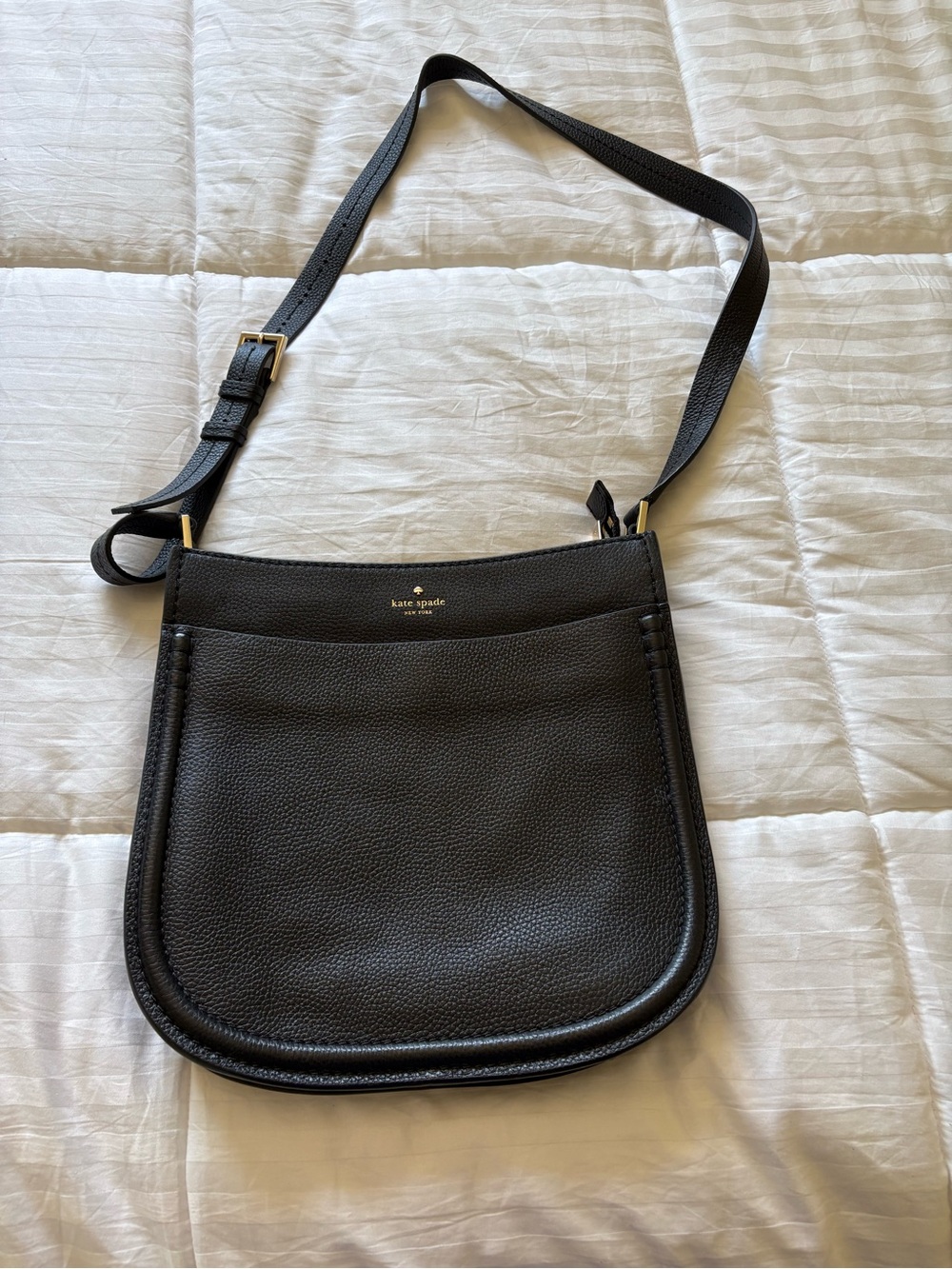 kate spade Black Pebbled Leather Crossbody with Gold Hardware